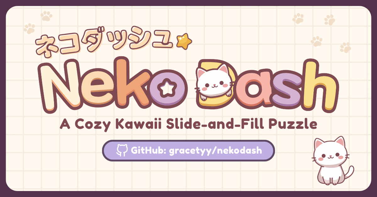 NekoDash title card in kawaii puzzle game style.